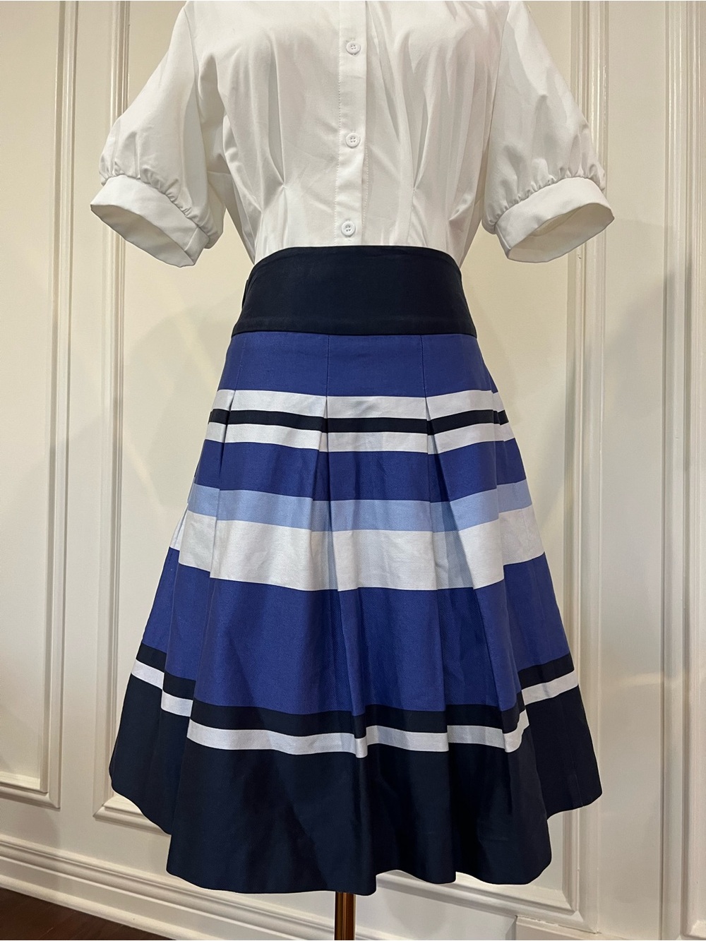 Cotton Striped Blue A-Line Skirt 2010s H&M